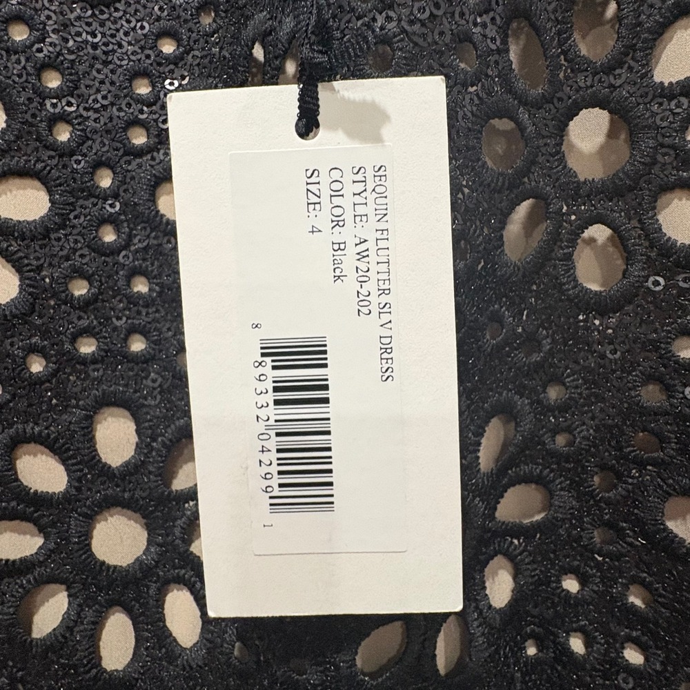 NWT Sea New York Shelby Black Sequin Flutter Sleeve Dress Size 4 - Picture 4 of 7